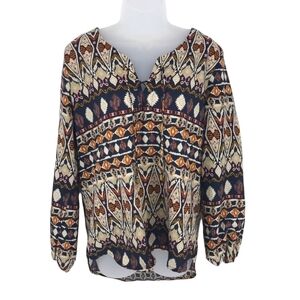 Time to Bloom Peasant Style Long Sleeve Tunic Top Size L